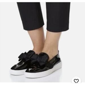 Michael Kors Collection Black Patent Leather Bow Slip On Sneakers Women Size 8.5